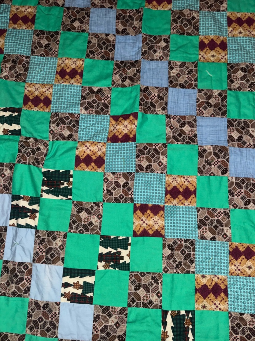 Turquoise Patchwork Quilted Bedspread with Multicolor Blocks - Picture 4 of 7